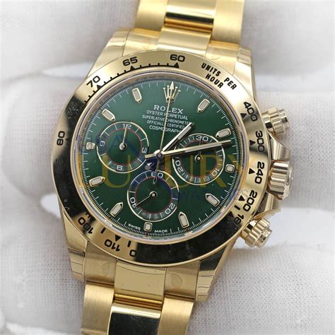 gold daytona green dial|rolex daytona 18k yellow gold.